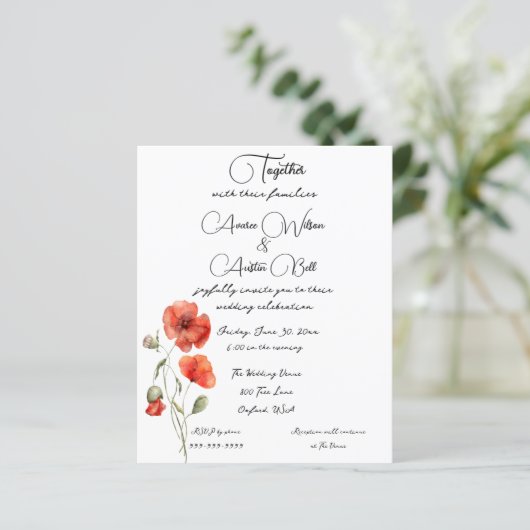 Oranje Waterverf papaver minimalistisch (Staand voorkant)