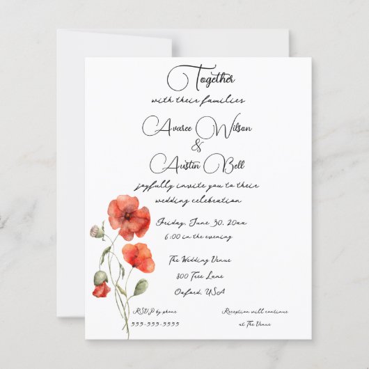 Oranje Waterverf papaver minimalistisch (Voorkant)