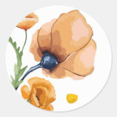 Oranje waterverf papaver ronde sticker (Voorkant)