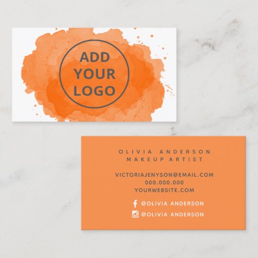 Oranje waterverf penseelstreek uploadt uw logo visitekaartje (Voorkant / Achterkant)