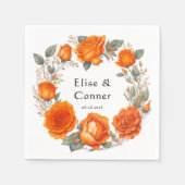  Oranje Waterverf Pioenrozen Bruiloft Servet (Voorkant)