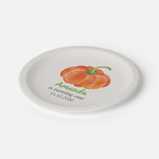 Oranje Waterverf pompoen eerste verjaardag Papieren Bordje (Gekanteld)