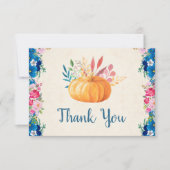 oranje Waterverf Pompoen en Bloemen Dank U Bedankkaart (Voorkant)
