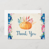 oranje Waterverf Pompoen en Bloemen Dank U Bedankkaart (Voorkant / Achterkant)
