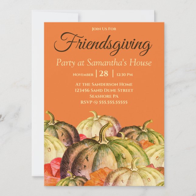 Oranje Waterverf pompoen Friendsgiving (Voorkant)