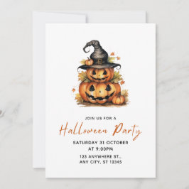 Oranje Waterverf Pompoen Halloween Party Kaart