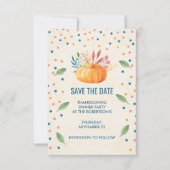 Oranje Waterverf Pompoen met Confetti Save The Date (Voorkant)