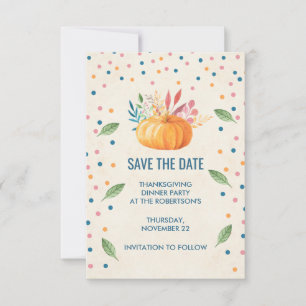 Oranje Waterverf Pompoen met Confetti Save The Date