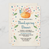 Oranje Waterverf Pompoen Thanksgiving Diner Kaart (Voorkant / Achterkant)