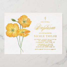Oranje Waterverf Poppies Floral Summer Baptisme Folie Uitnodiging