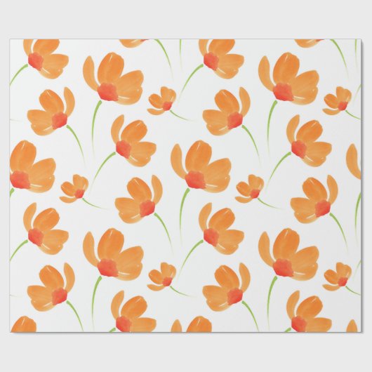 Oranje Waterverf Poppies Patroon Cadeaupapier (Vlak)