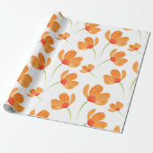 Oranje Waterverf Poppies Patroon Cadeaupapier (Uitgerold)