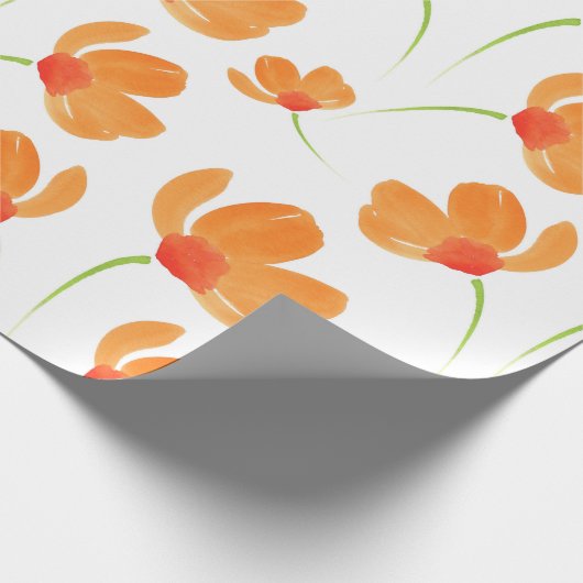 Oranje Waterverf Poppies Patroon Cadeaupapier (Hoek)