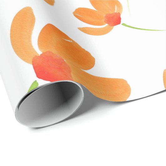 Oranje Waterverf Poppies Patroon Cadeaupapier (Rol Hoek)