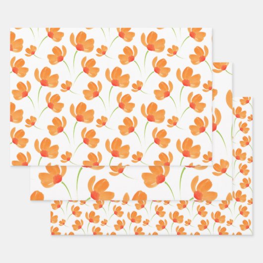 Oranje Waterverf Poppies Patroon Inpakpapier Vel (Set)