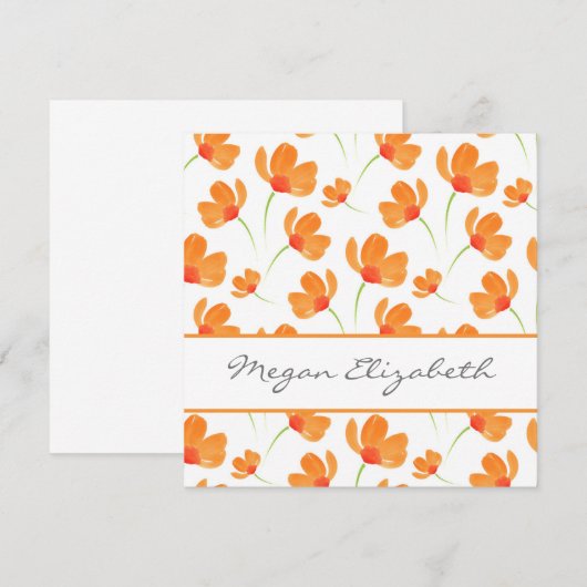 Oranje Waterverf Poppies Patroon Notitiekaartje (Voorkant / Achterkant)