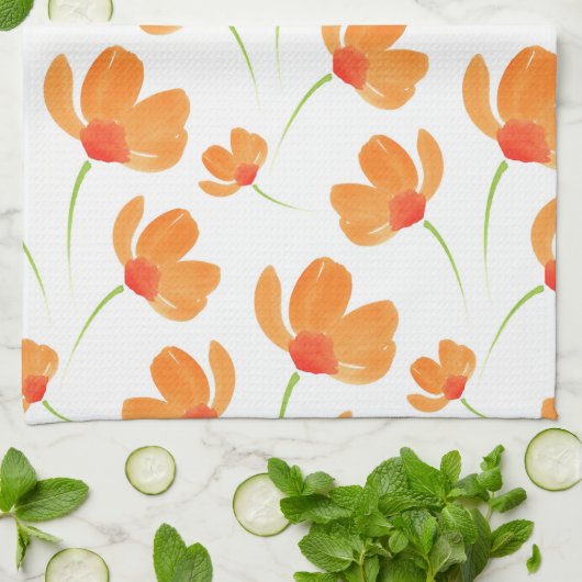 Oranje Waterverf Poppies Patroon Theedoek (Gevouwen)