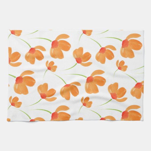 Oranje Waterverf Poppies Patroon Theedoek (Horizontaal)
