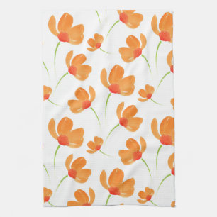 Oranje Waterverf Poppies Patroon Theedoek
