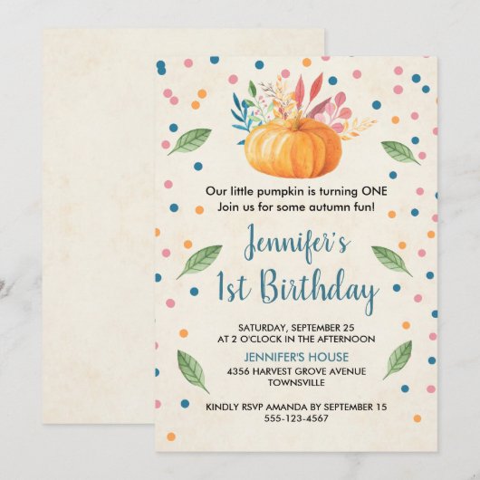 Oranje Waterverf Pumpkin Birthday Kaart (Voorkant / Achterkant)