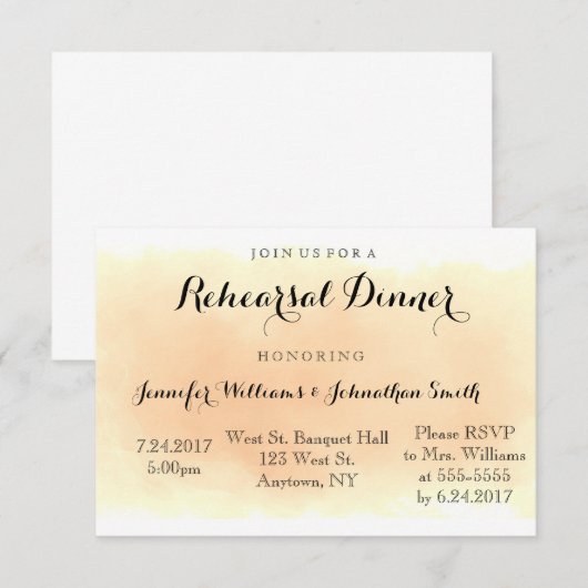 Oranje waterverf - repetities tijdens het diner kaart (Voorkant / Achterkant)