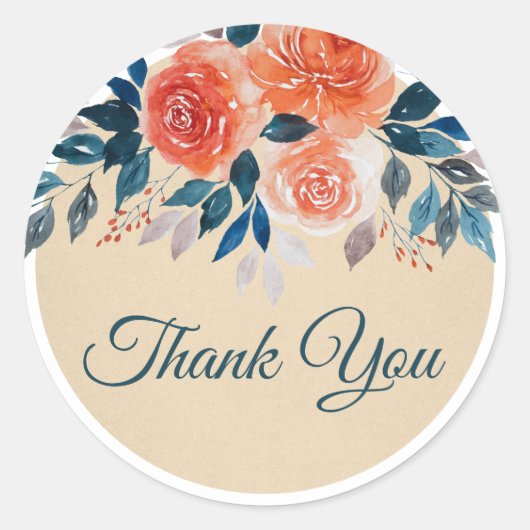 Oranje Waterverf Rozen bruiloft dank u Ronde Sticker (Voorkant)
