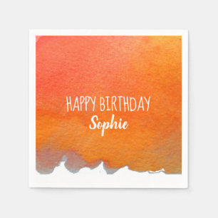 Oranje waterverf schattig Happy Birthday gepersona Servet