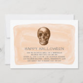 Oranje Waterverf Skull Halloween Party nodigt uit Kaart (Voorkant)