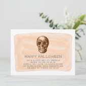 Oranje Waterverf Skull Halloween Party nodigt uit Kaart (Staand voorkant)