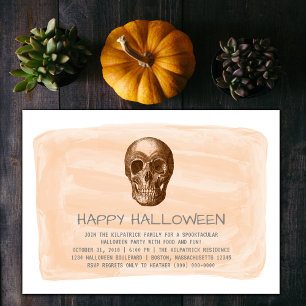 Oranje Waterverf Skull Halloween Party nodigt uit Kaart