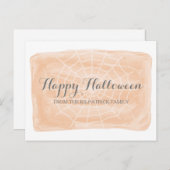 Oranje Waterverf Spider Web Halloween Briefkaart (Voorkant / Achterkant)