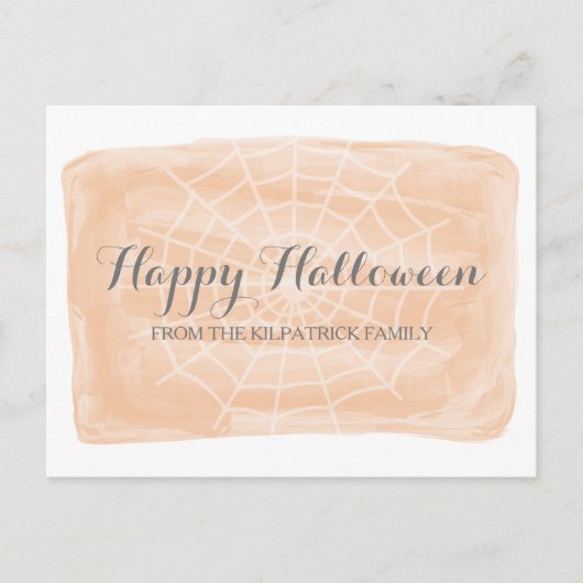 Oranje Waterverf Spider Web Halloween Briefkaart (Voorkant)