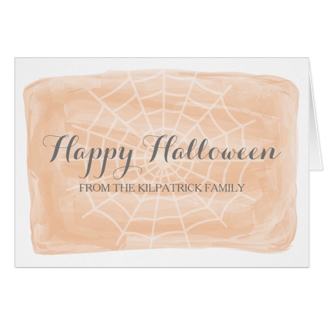 Oranje Waterverf Spider Web Halloween Kaart (Voorkant Horizontaal)