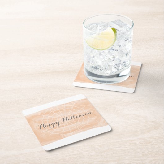 Oranje Waterverf Spider Web Halloween Kartonnen Onderzetters (Insitu)