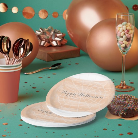 Oranje Waterverf Spider Web Halloween Papieren Bordje (Multi)
