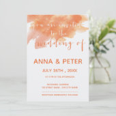 Oranje Waterverf Splash Script Weddenschap Kaart (Staand voorkant)