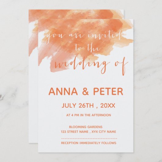 Oranje Waterverf Splash Script Weddenschap Kaart (Voorkant / Achterkant)