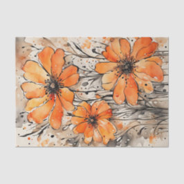 Oranje Waterverf Spring Flowers Decoupage Tissuepapier