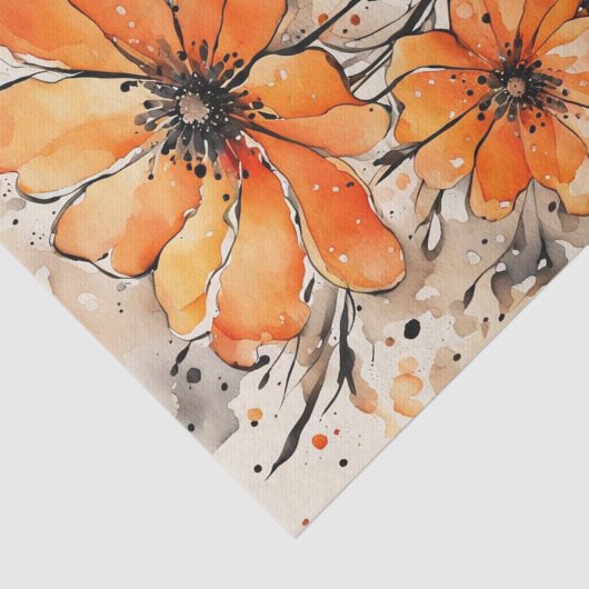 Oranje Waterverf Spring Flowers Decoupage Tissuepapier (Detail)