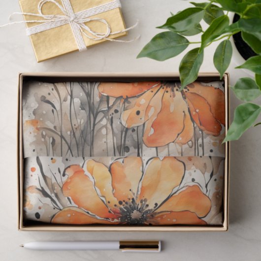 Oranje Waterverf Spring Flowers Decoupage Tissuepapier (Geschenk)