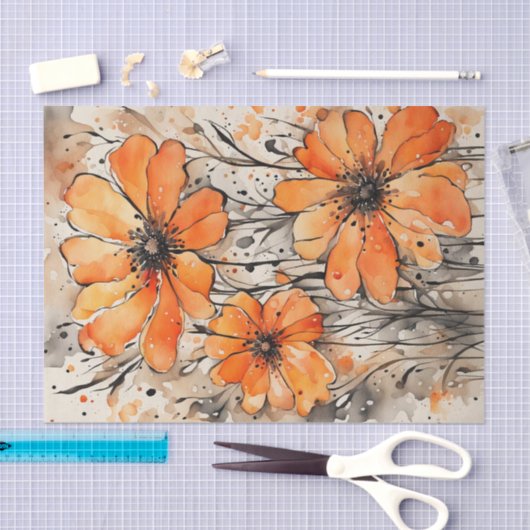 Oranje Waterverf Spring Flowers Decoupage Tissuepapier (Craft)