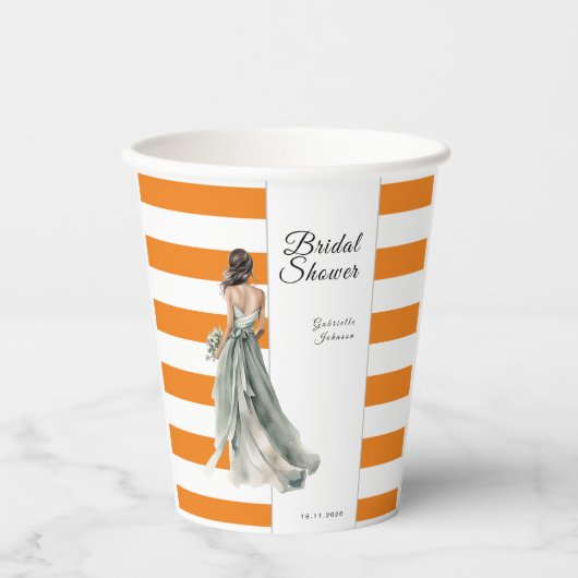 Oranje waterverf strepen boho vrijgezellenfeest papieren bekers (Voorkant)