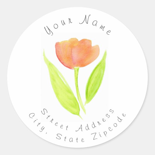 'Oranje Waterverf Tulp'-etiket Ronde Sticker (Voorkant)