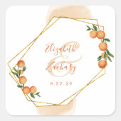 Oranje Waterverf van Citrus Gold Geometric Wedding Vierkante Sticker (Voorkant)