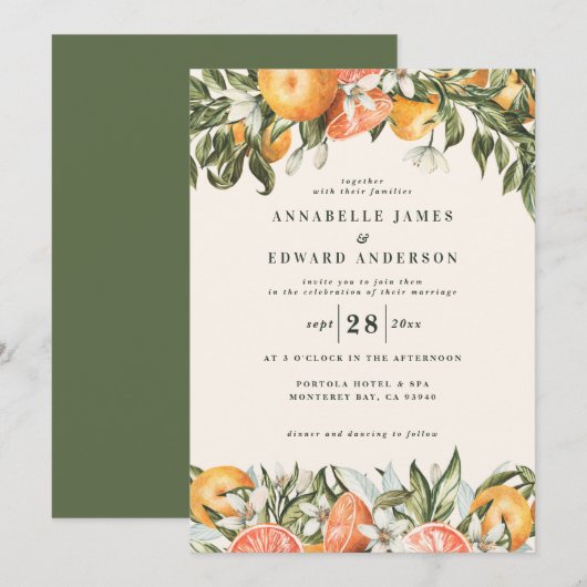 Oranje waterverf van citrusvruchten - botanische m (Voorkant / Achterkant)