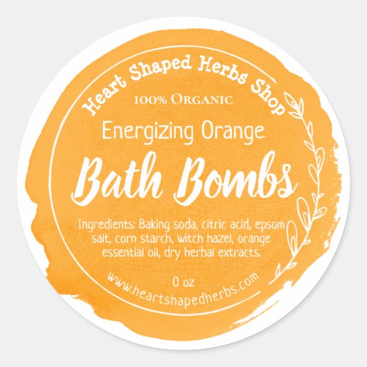 Oranje Waterverf Vlek Citrus Badbom Ronde Sticker (Voorkant)