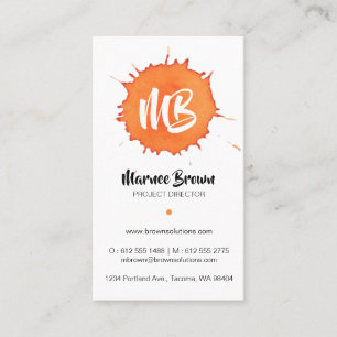Oranje Waterverf Vlek - Monogram Visitekaartje