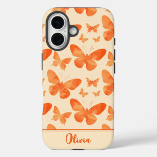 Oranje Waterverf Vlinders iPhone 16 Hoesje