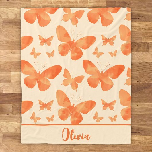 Oranje Waterverf Vlinders  Fleece Deken