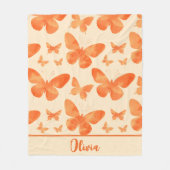 Oranje Waterverf Vlinders  Fleece Deken (Voorkant)